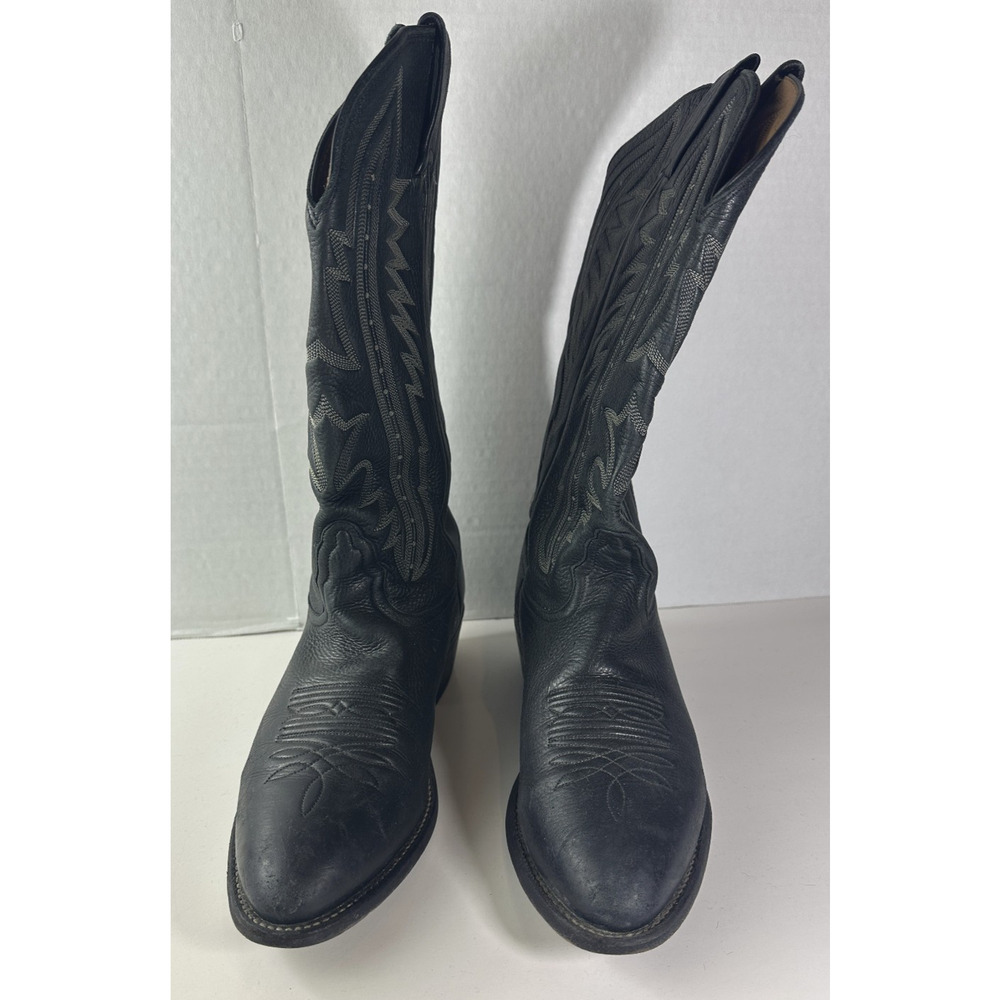 Nocona Men’s Black Leather Cowboy Boots Size 8 D Made in USA Western Boots - Picture 5 of 16
